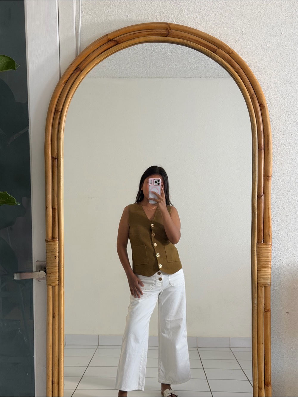 Zara Olive Green Button-Front V-Neck Tank